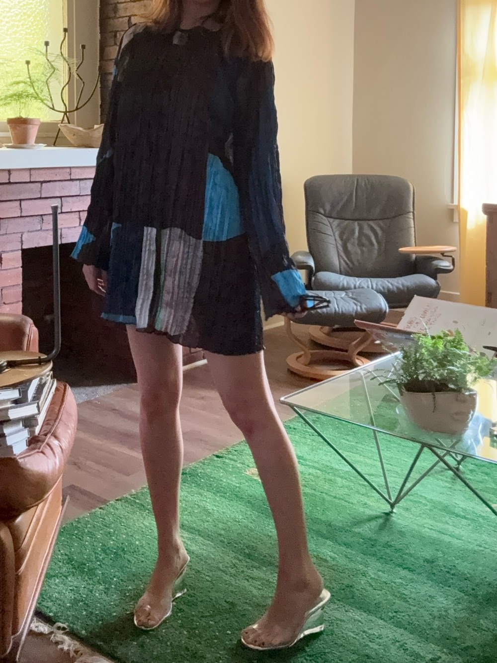 STAUD Brown Long Sleeve Mini Kona Dress with Turquoise & Cream Accents - Picture 4 of 11